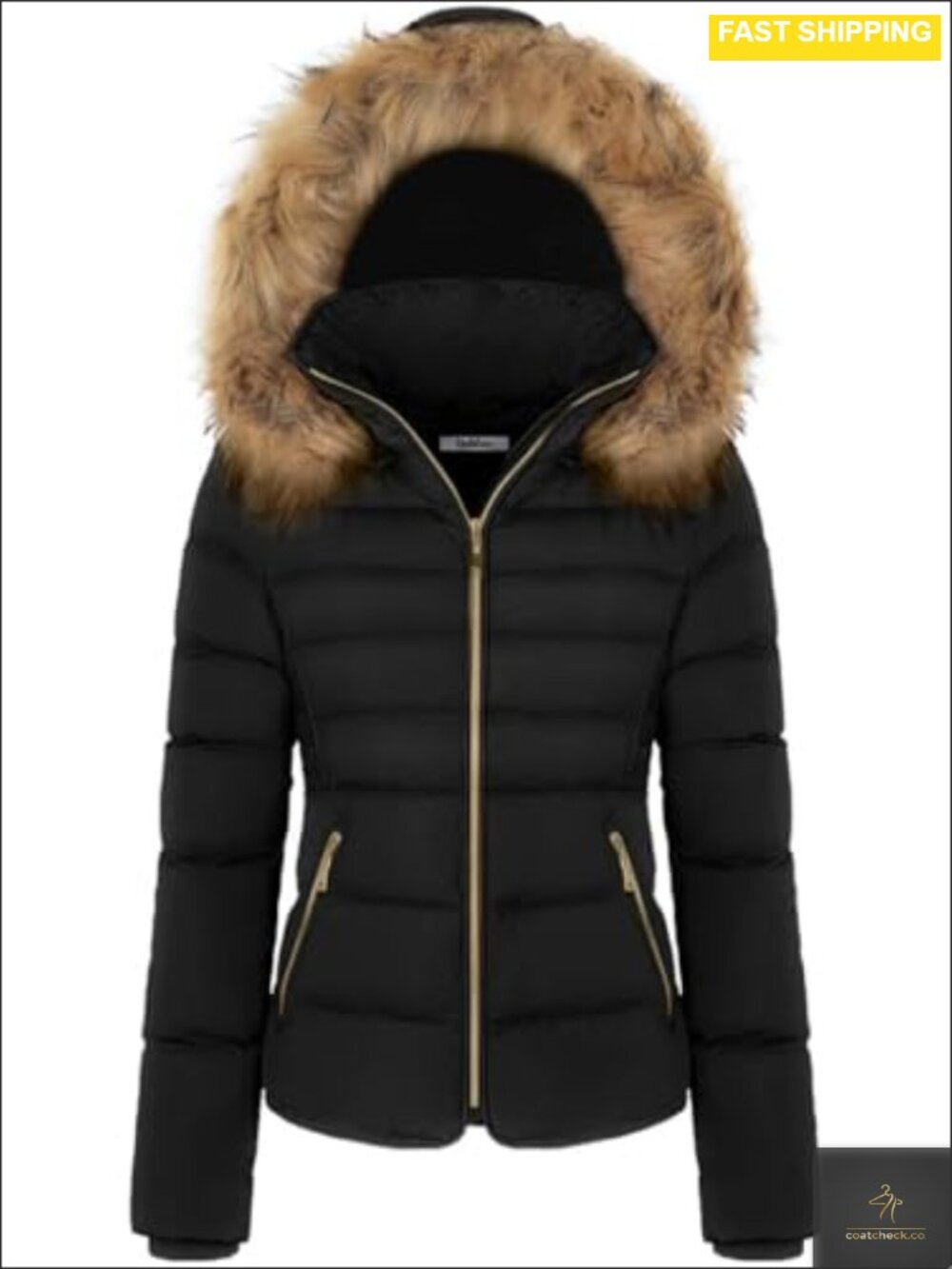 Women's Winter Puffer Coat Fleece Lined Faux Fur Hood Quilted Jacket